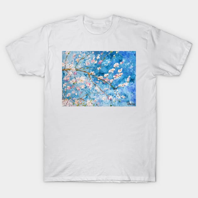 Sakura Under The Blue Sky T-Shirt by NataliaShchip